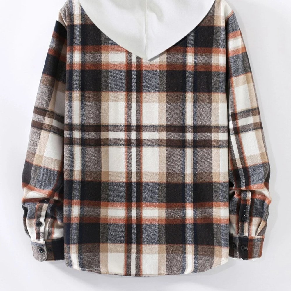 Preppy Plaid Print Men's Overcoat - Picture 4 of 9